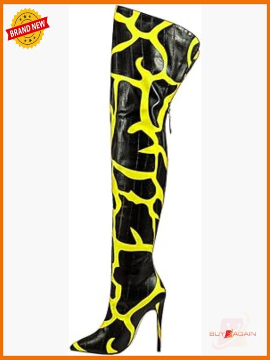 Shoes - Thigh High Boots Back Zip Pointed Toe Stiletto Heel Animal Print Over the Knee